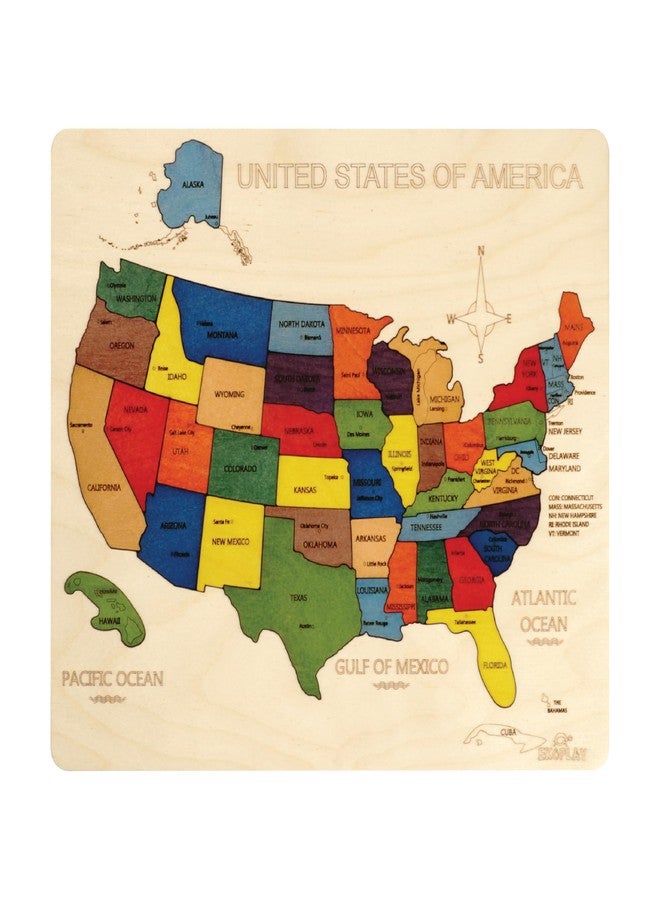 EKOPLAY USA Map Wooden Jigsaw Puzzle for Kids | 44 Puzzle Pieces | Learning & Educational Toy Gift for Boys & Girls Ages 3 Years and Above - Image 1